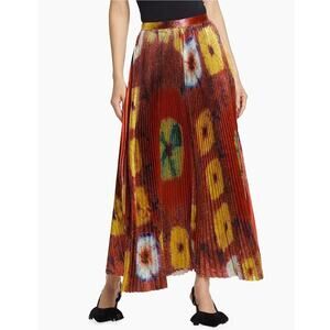 Ulla Johnson Rami Pleated Satin Maxi Skirt Size 0 Floral Abstract Boho Cocktail